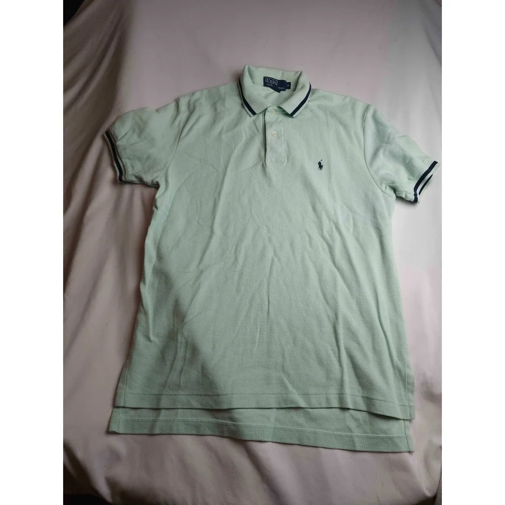 Polo Ralph Lauren Polo Shirt Mens Medium Green Knit Tipped Collar Short Sleeve